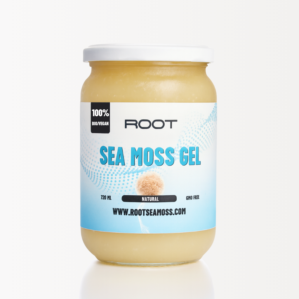 720 ml family-size jar of Root Sea Moss Gold Gel – powerful bio and vegan superfood gel packed with natural minerals.