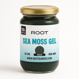 350 ml jar of Root Sea Moss Green Gel – natural bio and vegan sea moss gel to support energy, digestion, and immune health.